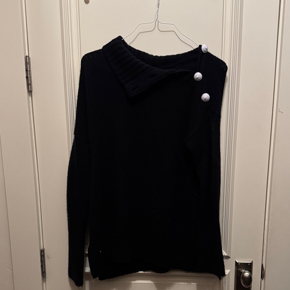 Zadig & Voltaire Black Cowl Neck Sweater with Button Accents